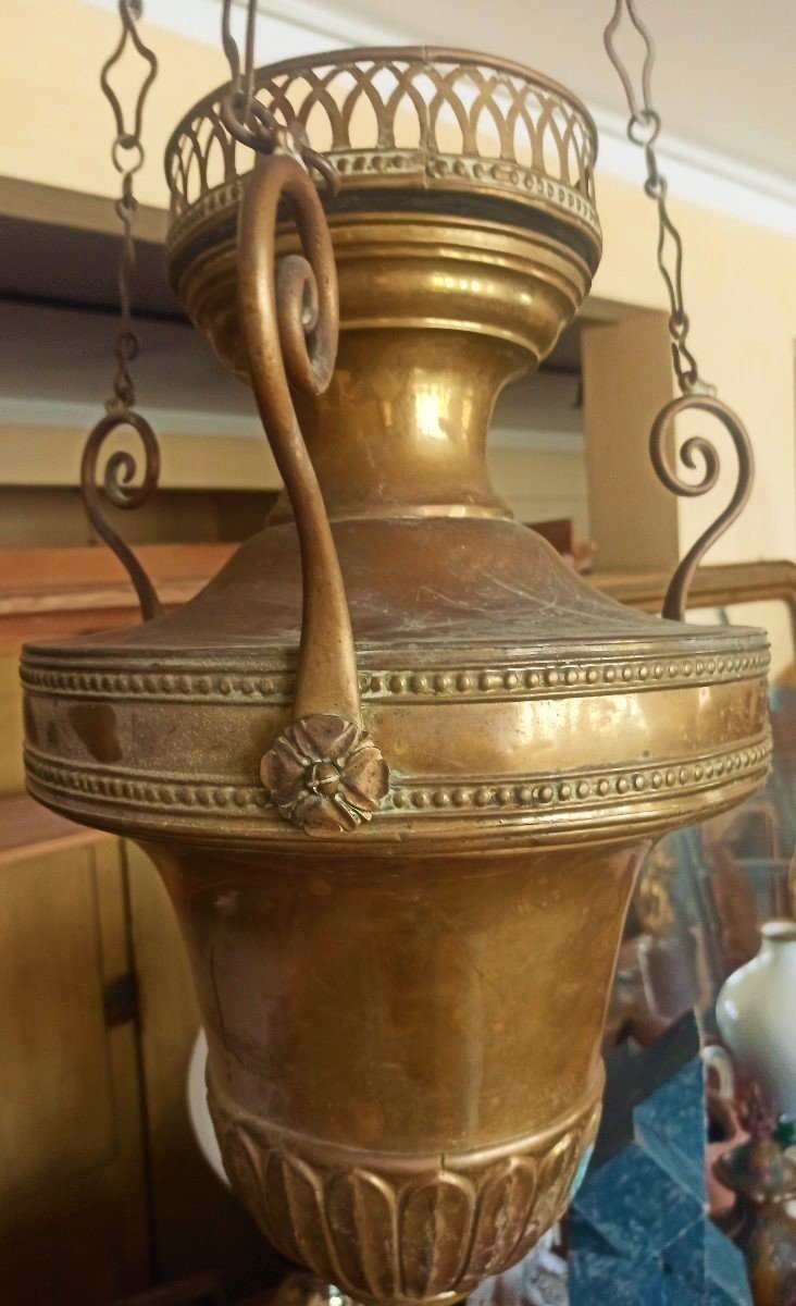 Coppia di lampade  votive  in ottone e bronzo Luigi XVI-photo-4