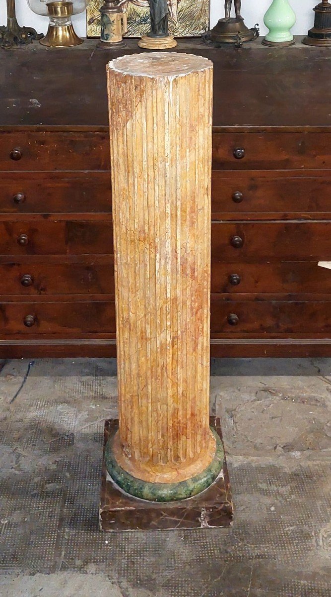 GRANDE COLONNA IN LEGNO LACCATA MARMORIZZATA  IMPERO ORIGINALE PRIMI 800