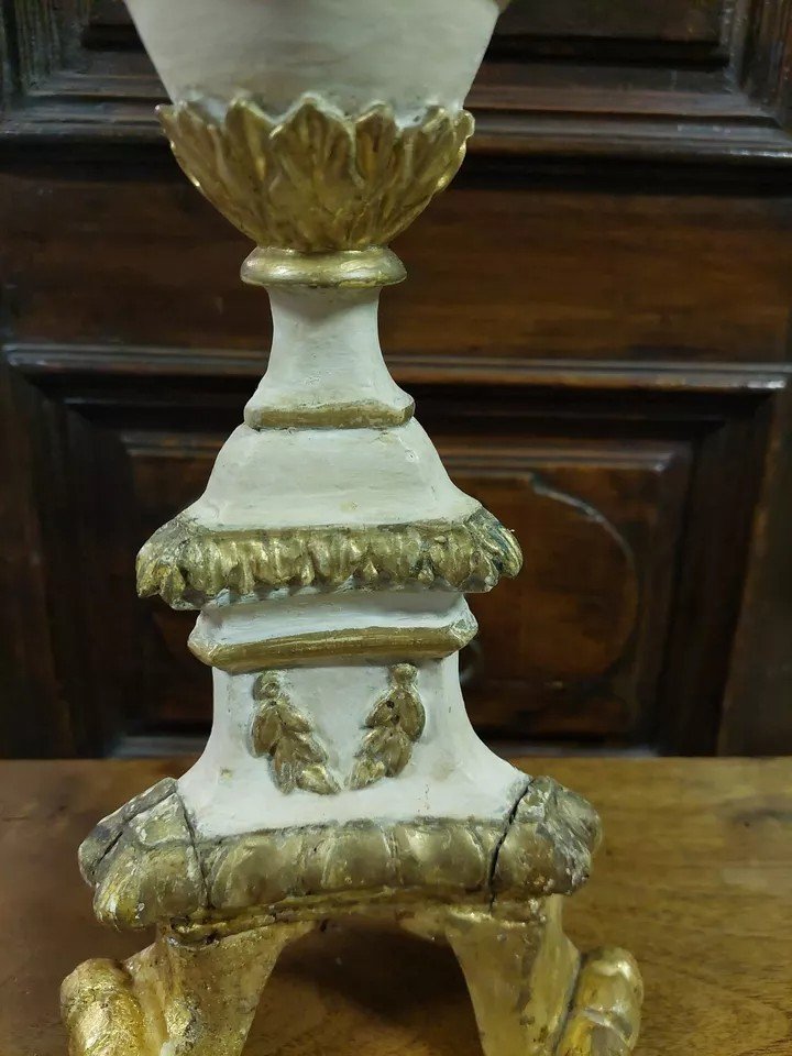 Candeliere Legno Antico luigi XVI Lacca E Oro XVIII Secolo Italia-photo-2