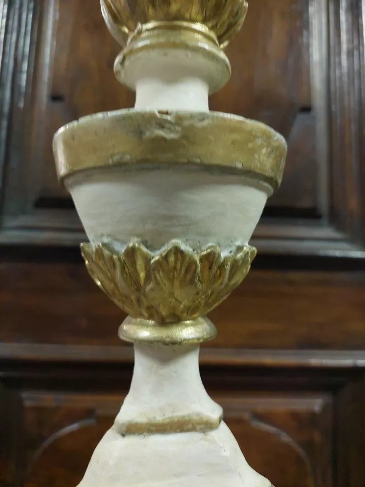 Candeliere Legno Antico luigi XVI Lacca E Oro XVIII Secolo Italia-photo-3