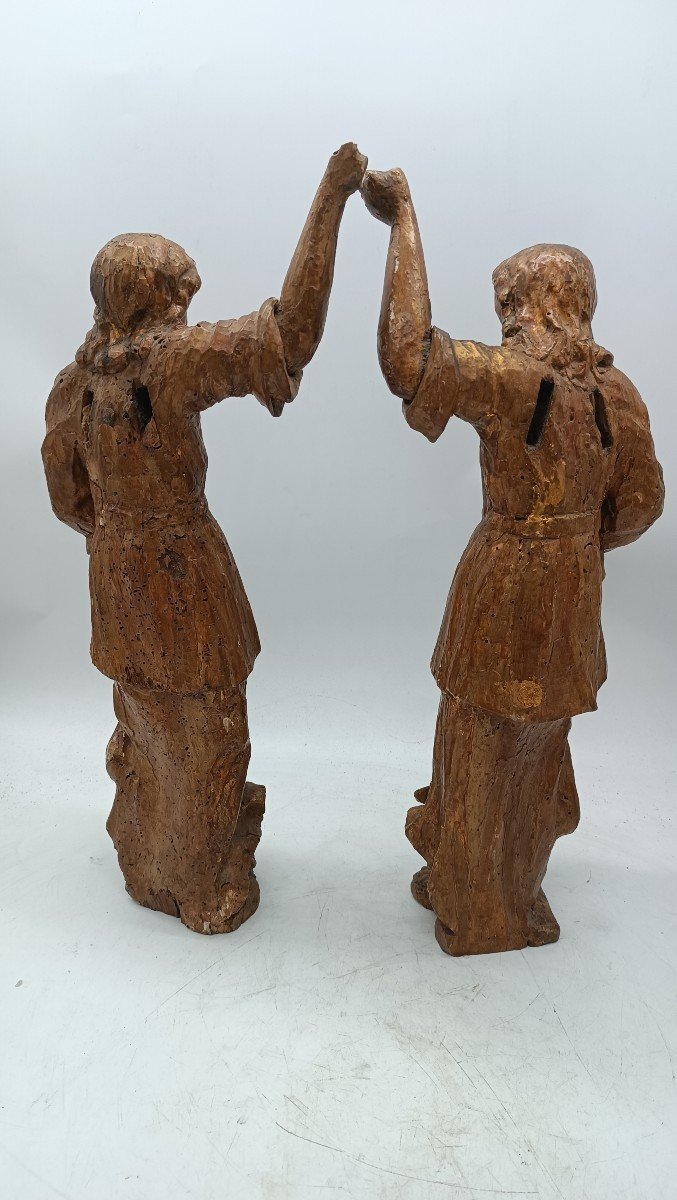 Antica Coppia sculture legno dorato angeli -photo-2