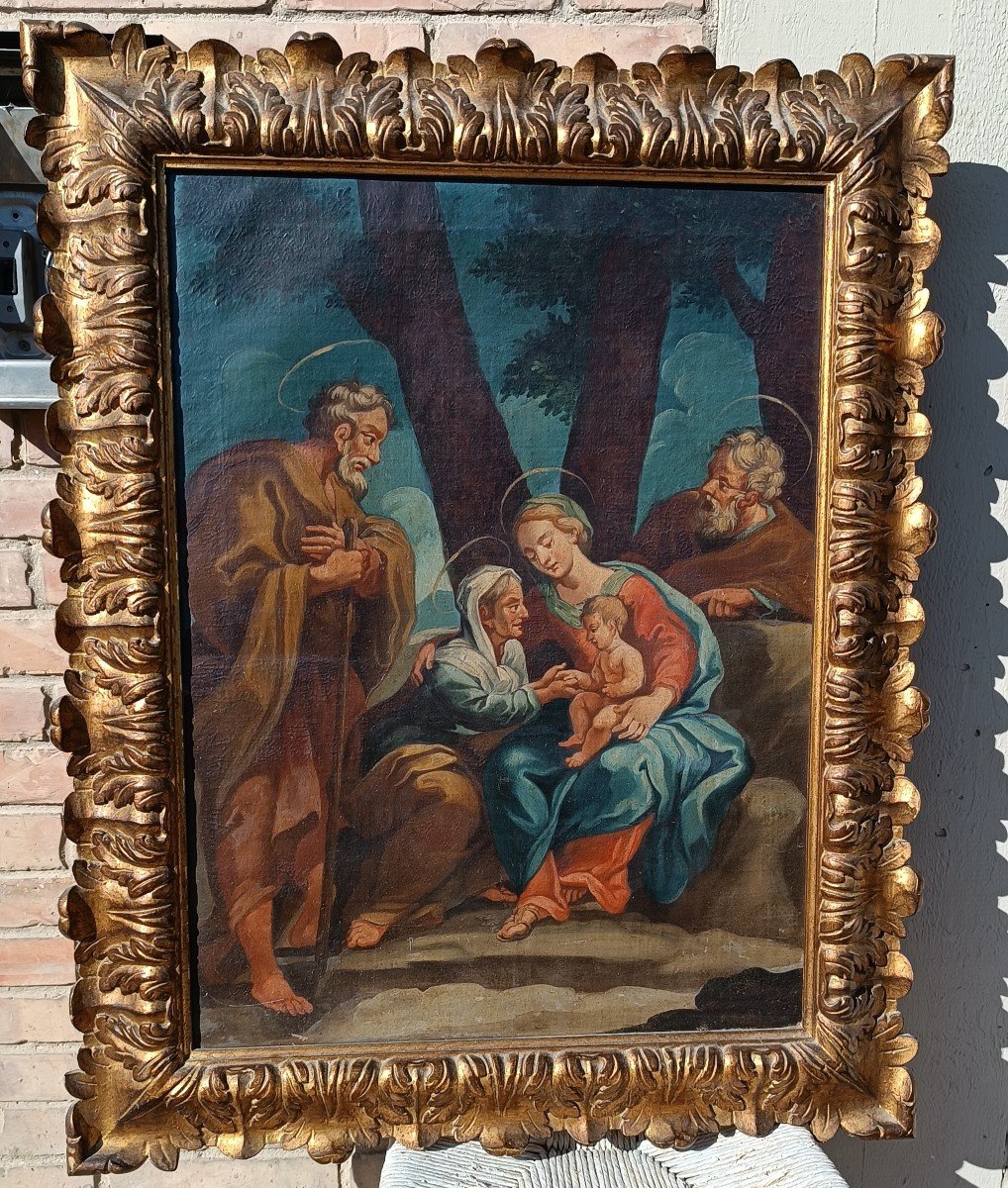 Antico dipinto olio su tela - Sacra Famiglia -Scuola italiana XVIII SECOLO-photo-2