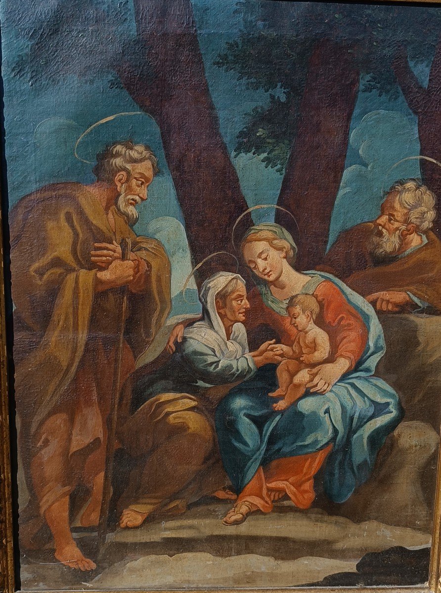 Antico dipinto olio su tela - Sacra Famiglia -Scuola italiana XVIII SECOLO-photo-3