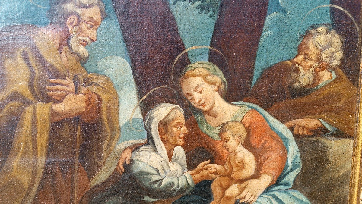 Antico dipinto olio su tela - Sacra Famiglia -Scuola italiana XVIII SECOLO-photo-4