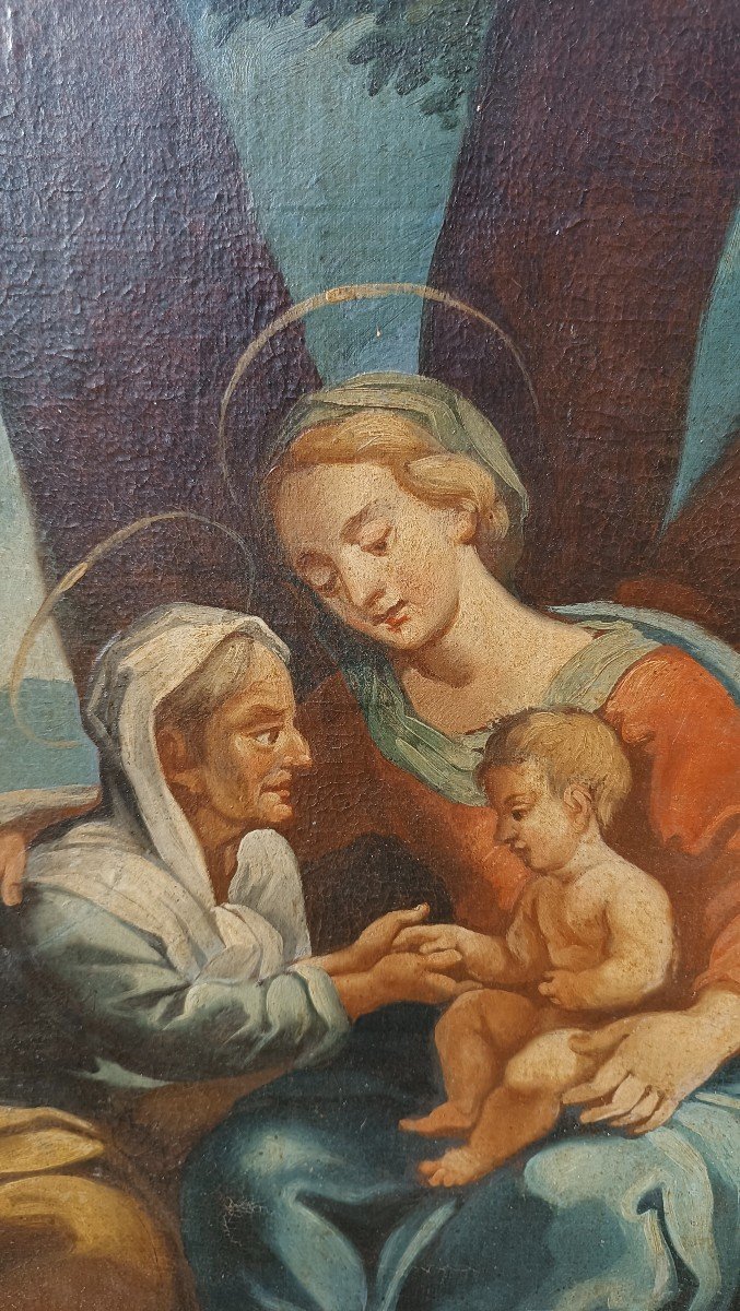 Antico dipinto olio su tela - Sacra Famiglia -Scuola italiana XVIII SECOLO-photo-3