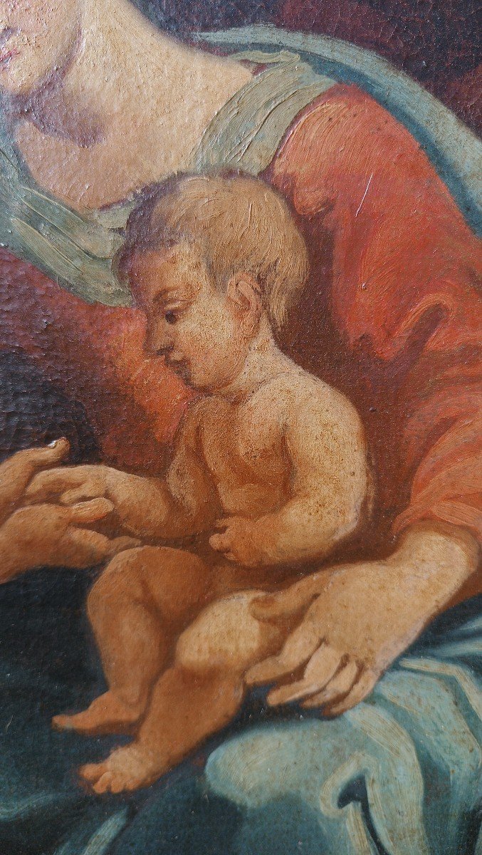 Antico dipinto olio su tela - Sacra Famiglia -Scuola italiana XVIII SECOLO-photo-6