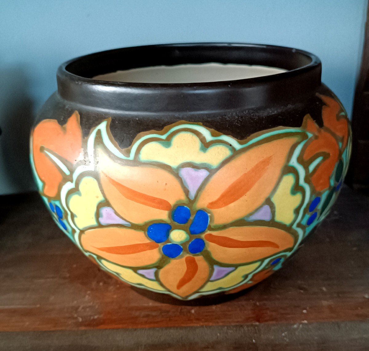 Ceramica VASO CASHPOT Montoise Bergen,, Belgio, Art Deco 1920 1930-photo-2