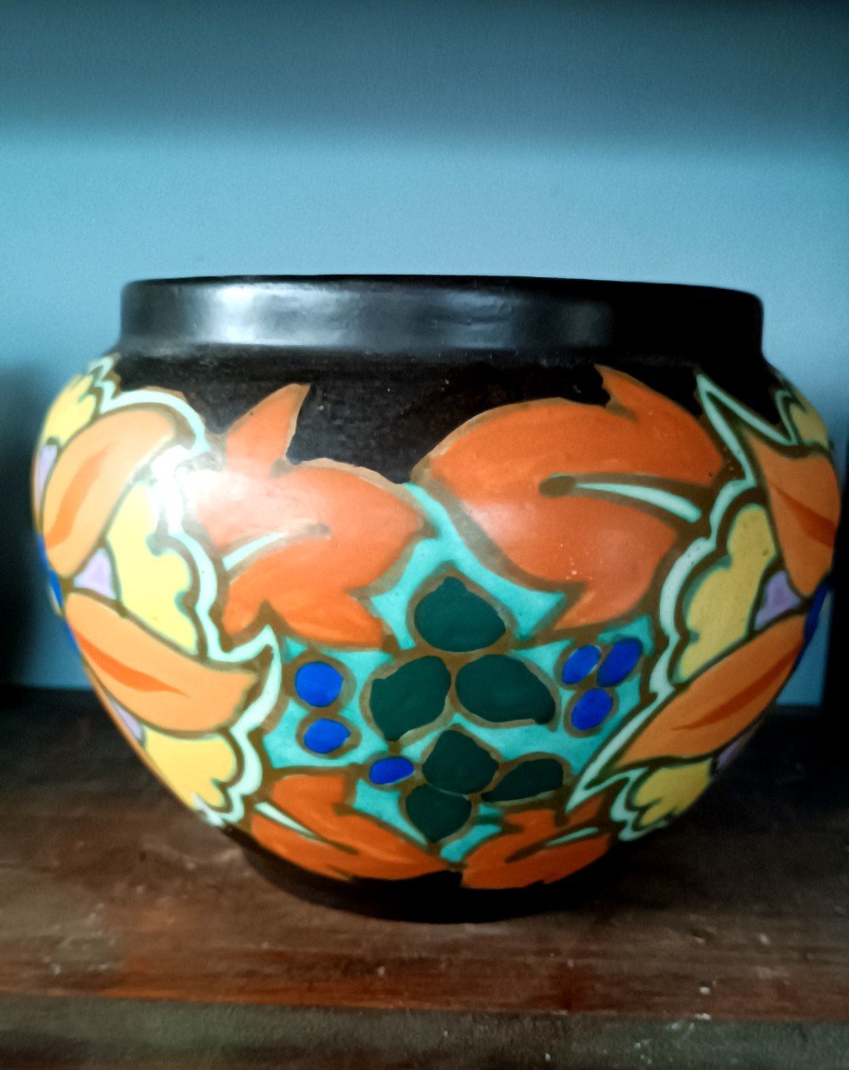 Ceramica VASO CASHPOT Montoise Bergen,, Belgio, Art Deco 1920 1930-photo-3