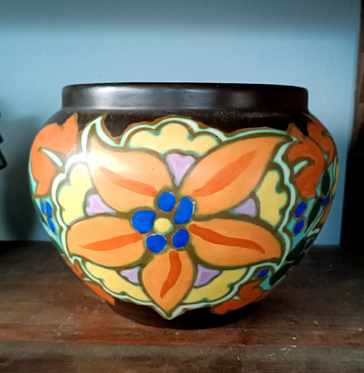 Ceramica VASO CASHPOT Montoise Bergen,, Belgio, Art Deco 1920 1930