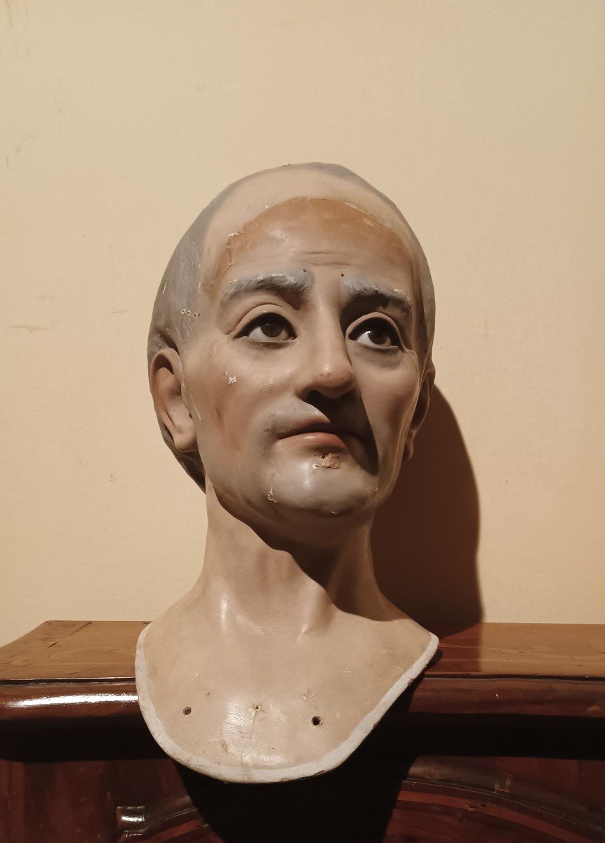 Antica Grande testa busto devozionale da manichino cartapesta occhi vetro-photo-2