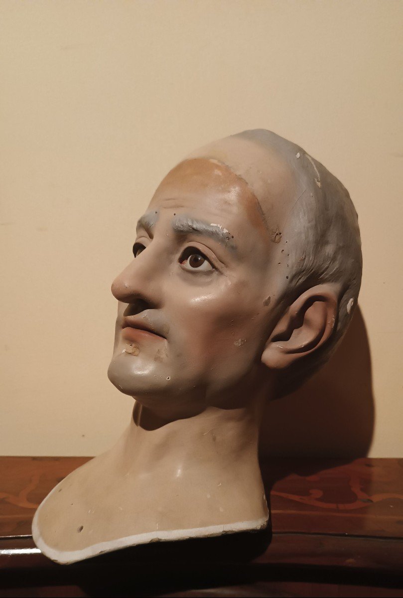 Antica Grande testa busto devozionale da manichino cartapesta occhi vetro-photo-3