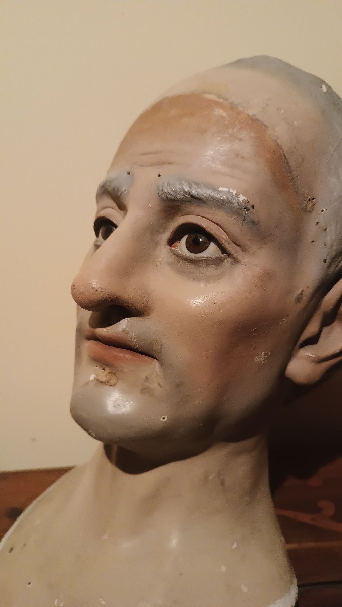 Antica Grande testa busto devozionale da manichino cartapesta occhi vetro-photo-1