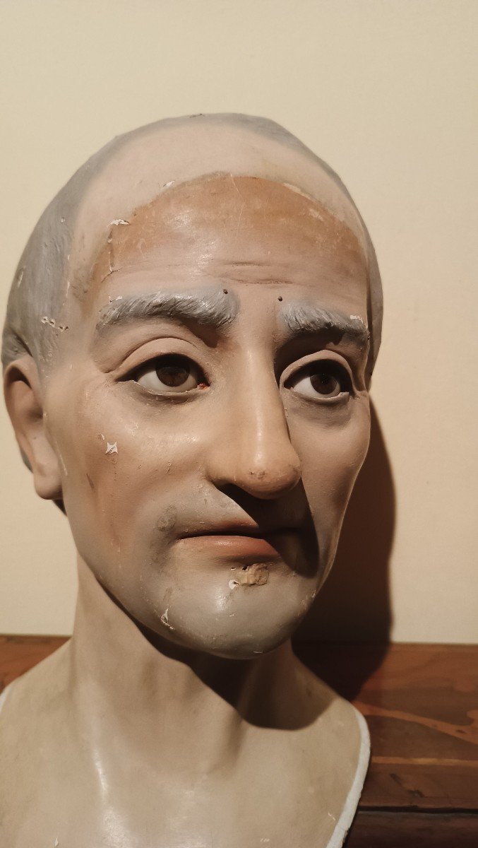 Antica Grande testa busto devozionale da manichino cartapesta occhi vetro-photo-2