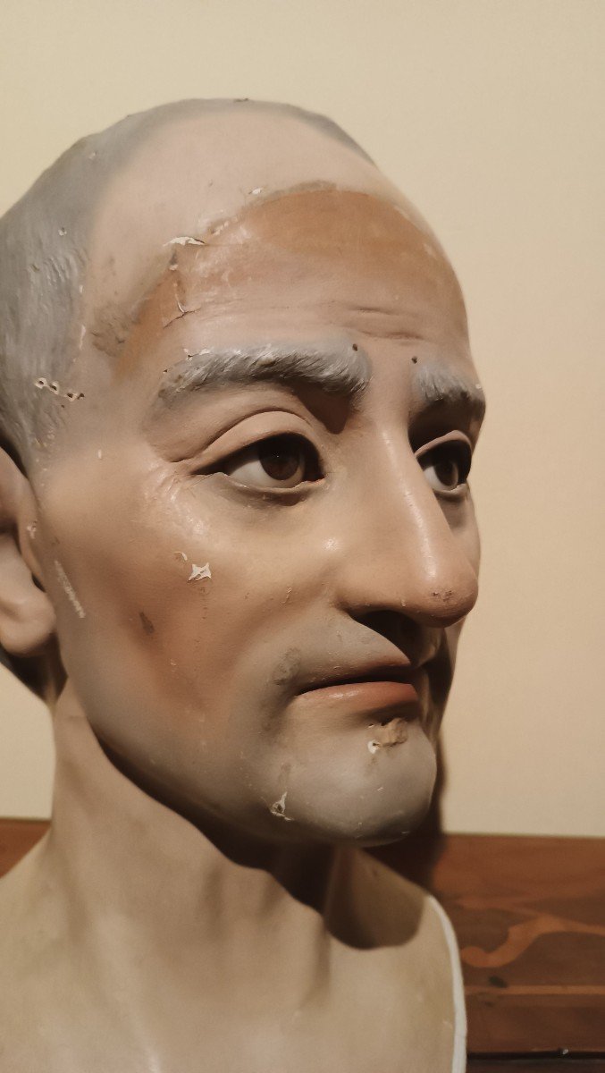 Antica Grande testa busto devozionale da manichino cartapesta occhi vetro-photo-3