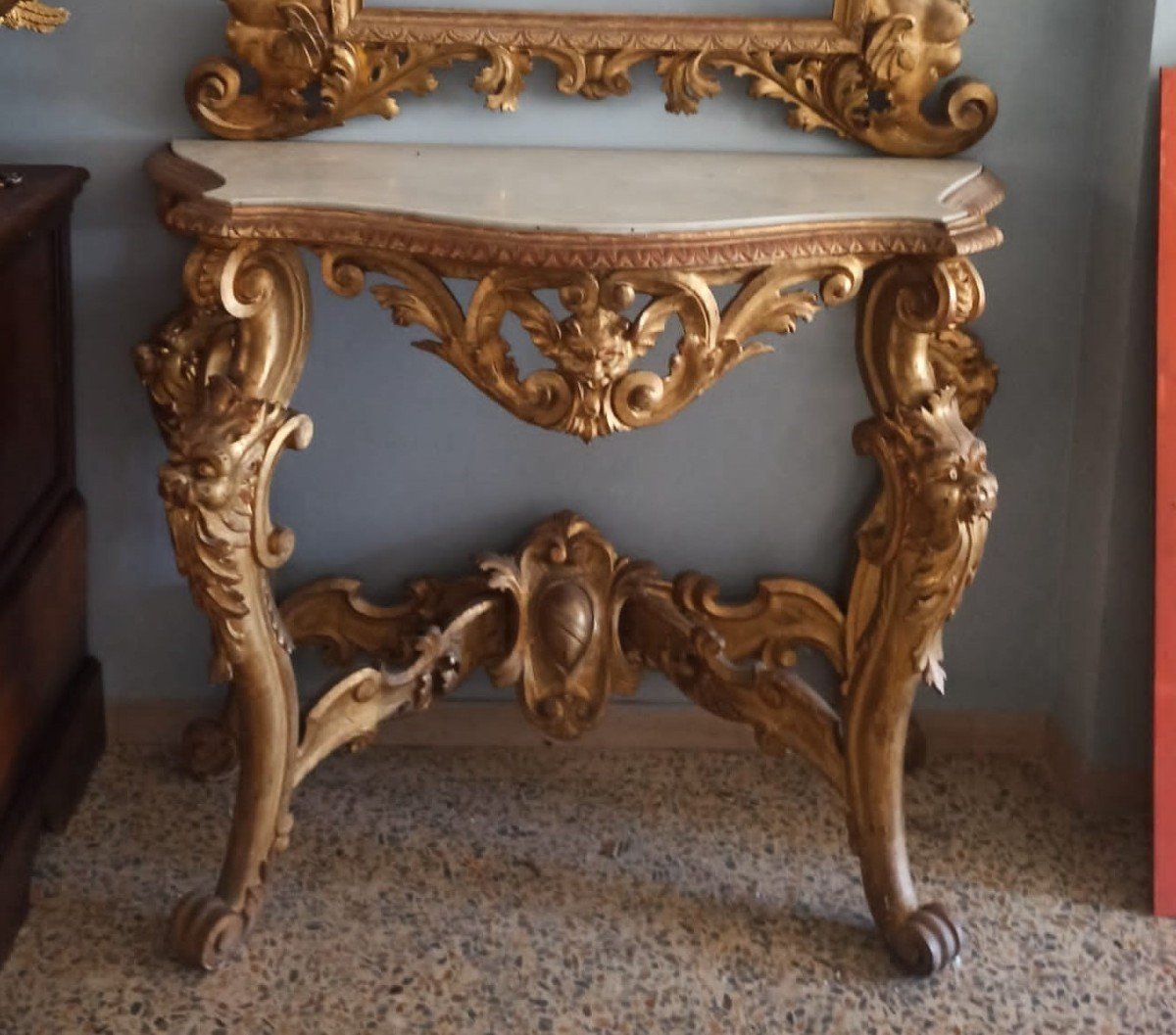 Consolle con specchiera legno dorato XIX secolo Toscana-photo-3