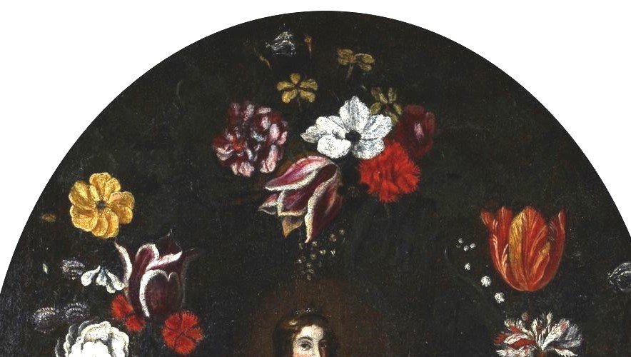 Dipinto olio su tela ,scuola italiana,Madonna con bambino su ghirlanda di fiori-XVII secolo-photo-4