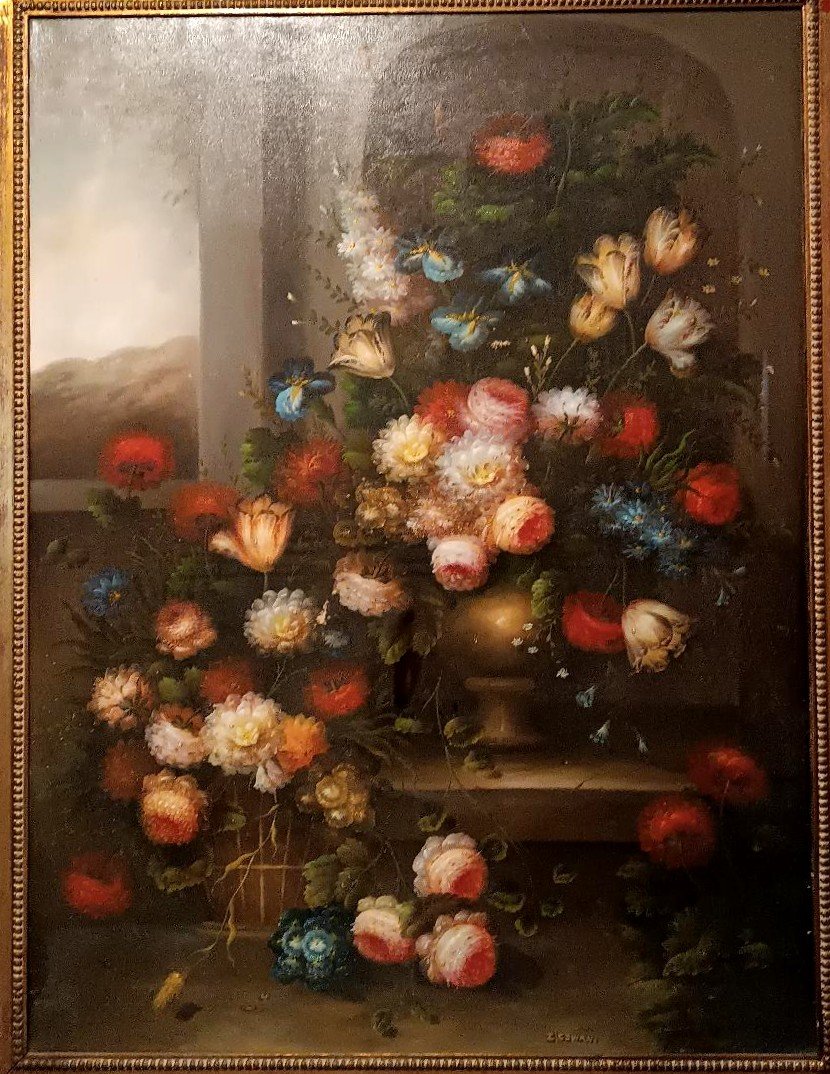 Grande dipinto - olio su tela -vaso con fiori -firmato Z.COWEN-photo-4