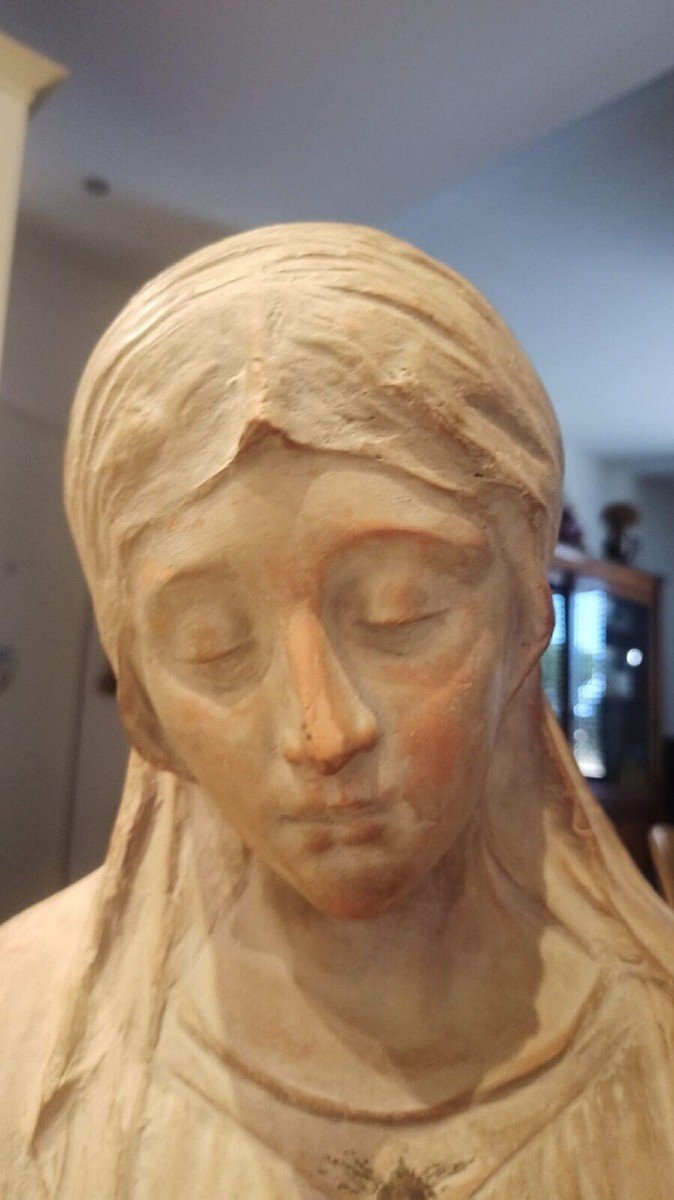 Scultura Terracotta Busto Madonna Firmata A.Neri  ALFREDO NERI (BOLOGNA 1862-1928-photo-1