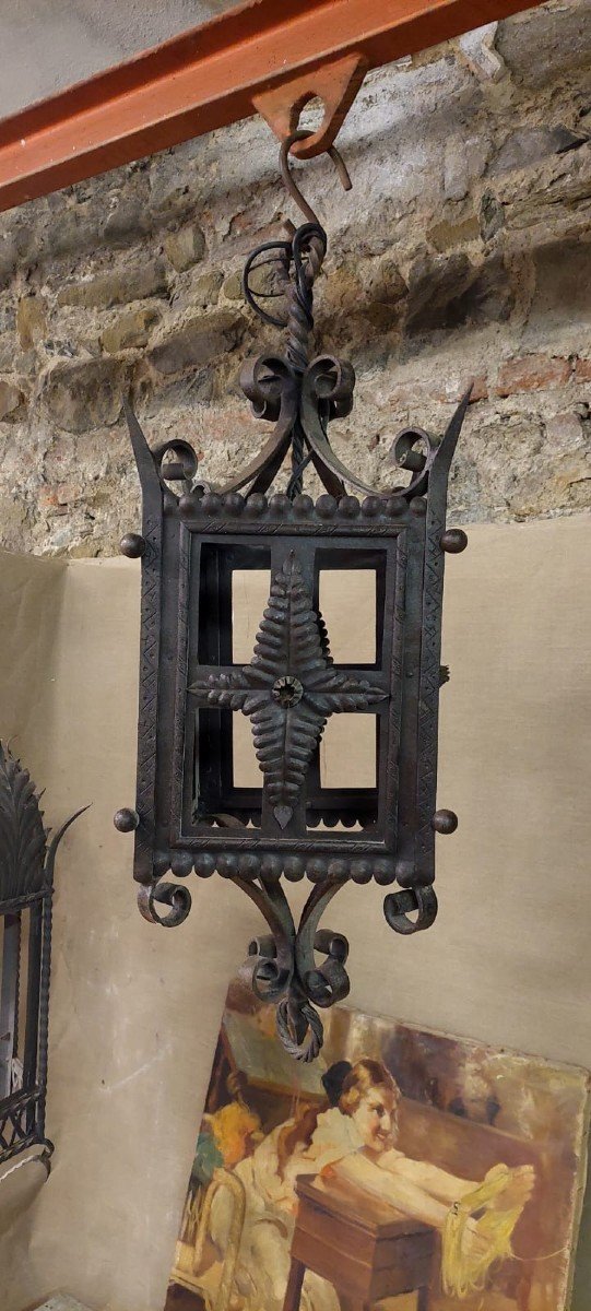 Grande Lampada  Ferro Battuto Forgiato  XIX secolo Toscana da  Villa Nobiliare-photo-4