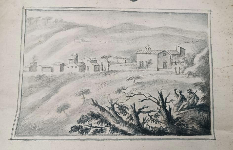 disegno antico matita acquerello XVIII secolo scuola toscana "Badia San Martino-photo-4