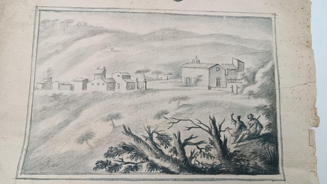 disegno antico matita acquerello XVIII secolo scuola toscana "Badia San Martino-photo-2