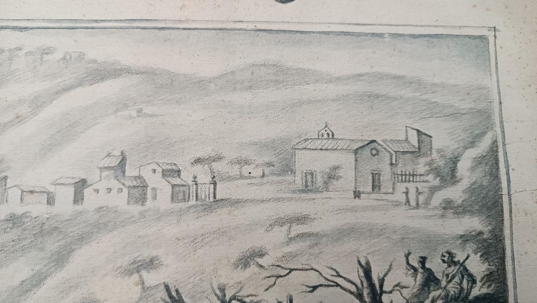 disegno antico matita acquerello XVIII secolo scuola toscana "Badia San Martino-photo-3