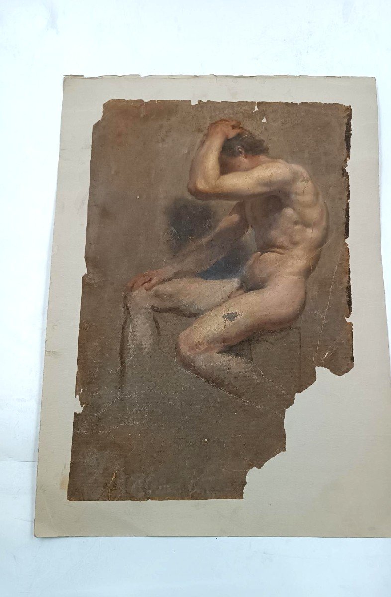 Disegno tecnica mista pergamena studio - Nudo attribuito Adolfo Visconti 1850-1924-photo-2