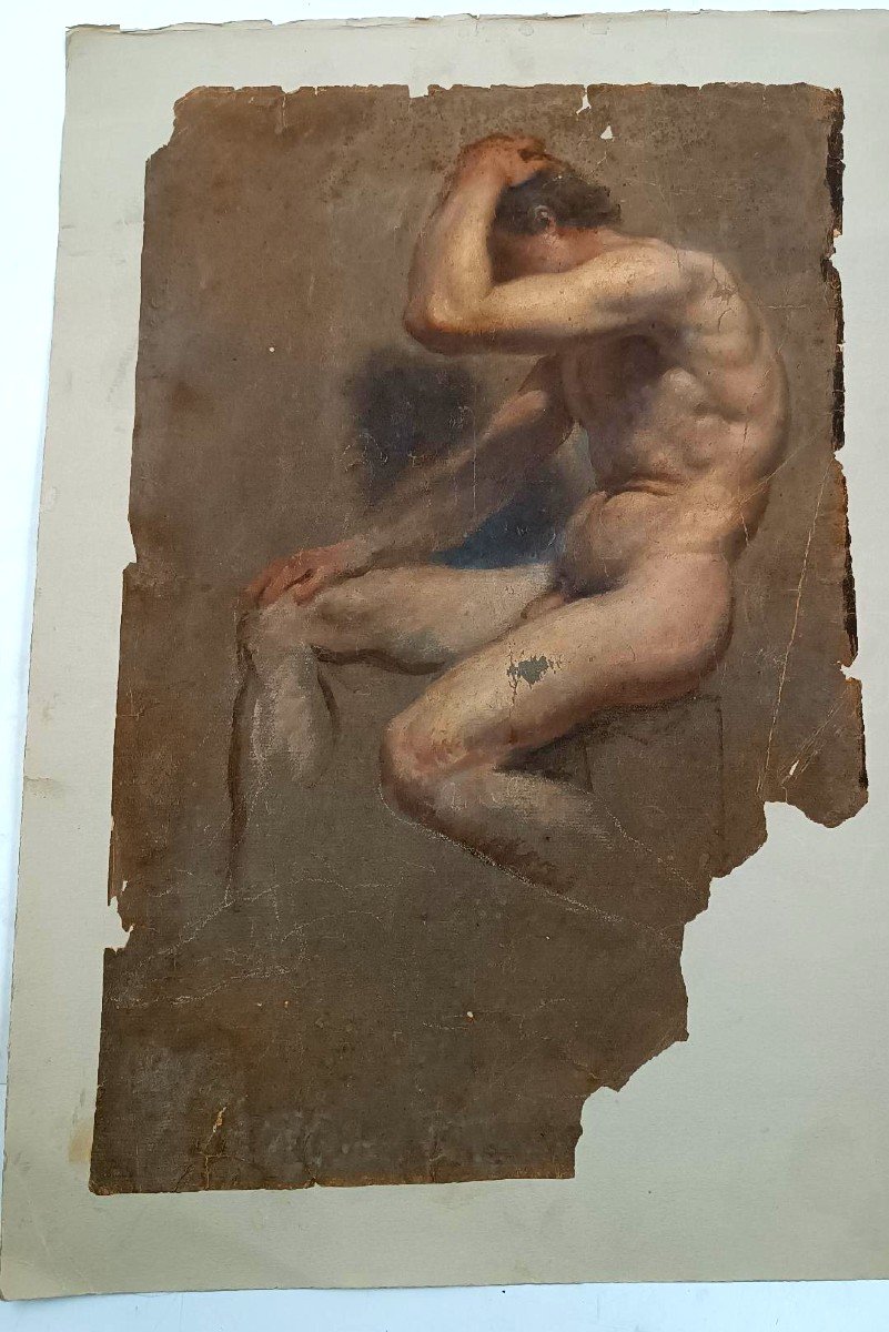 Disegno tecnica mista pergamena studio - Nudo attribuito Adolfo Visconti 1850-1924-photo-3