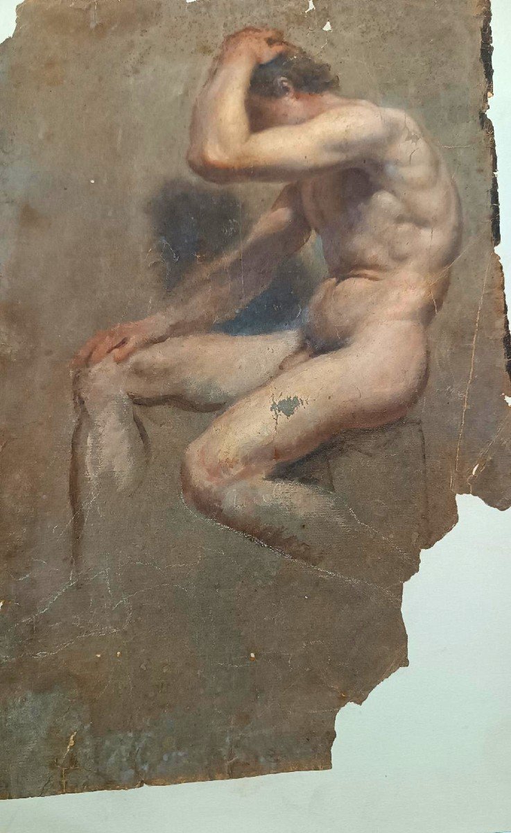 Disegno tecnica mista pergamena studio - Nudo attribuito Adolfo Visconti 1850-1924-photo-4