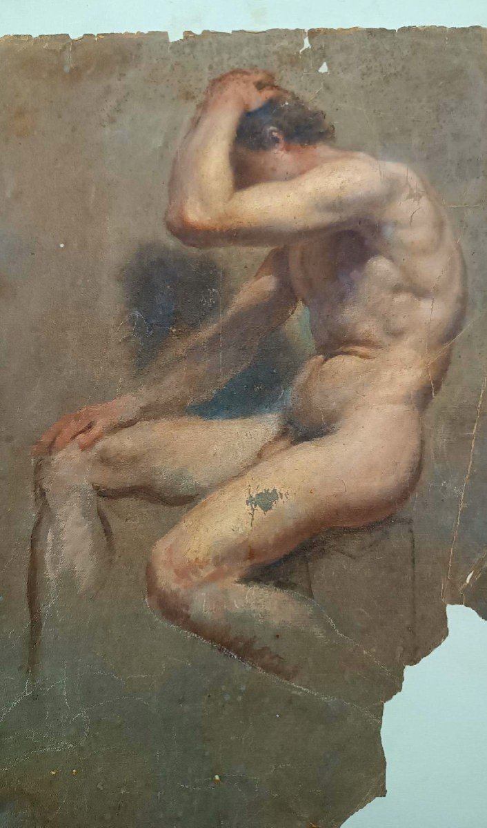 Disegno tecnica mista pergamena studio - Nudo attribuito Adolfo Visconti 1850-1924-photo-1