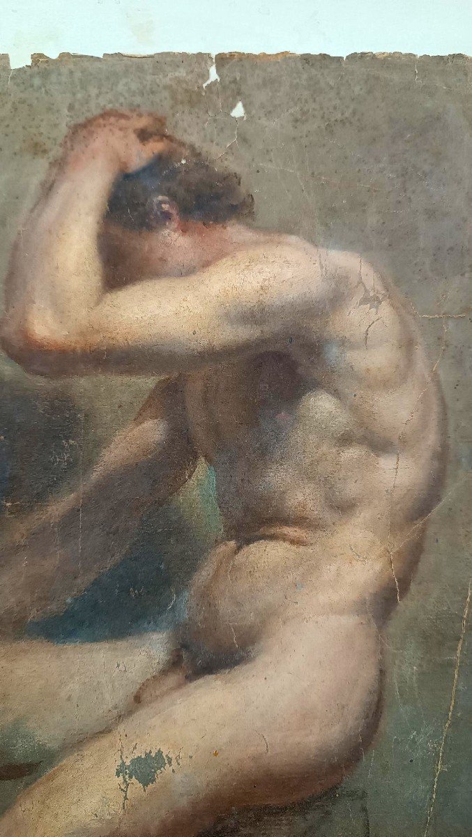 Disegno tecnica mista pergamena studio - Nudo attribuito Adolfo Visconti 1850-1924-photo-2