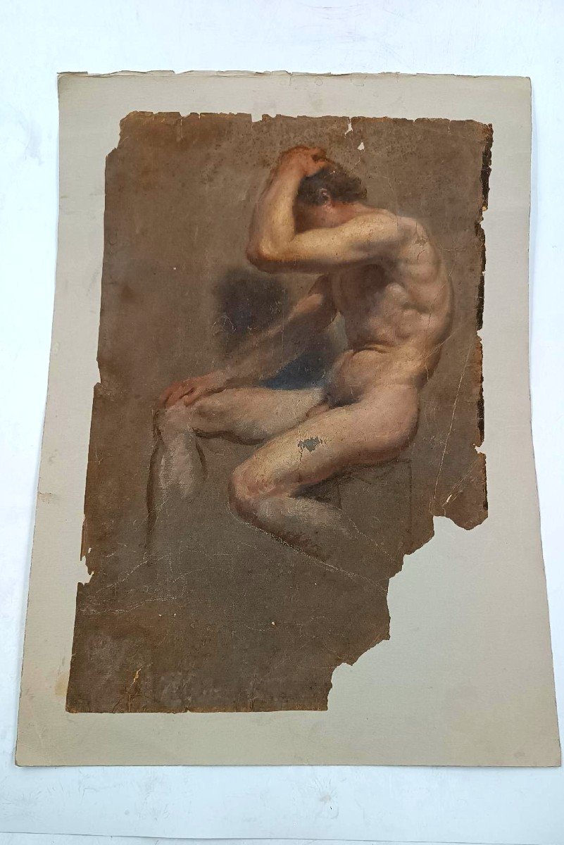 Disegno tecnica mista pergamena studio - Nudo attribuito Adolfo Visconti 1850-1924