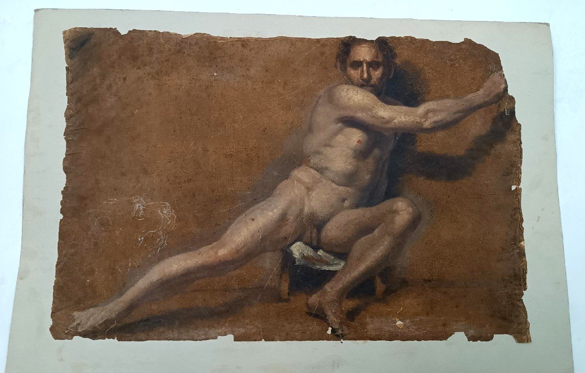 Disegno tecnica mista pergamena studio - Nudo attribuito Adolfo Visconti 1850-1924-photo-2