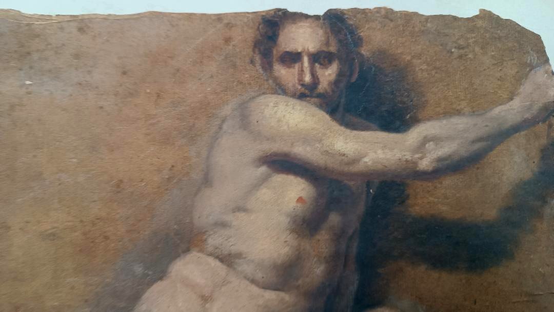 Disegno tecnica mista pergamena studio - Nudo attribuito Adolfo Visconti 1850-1924-photo-4