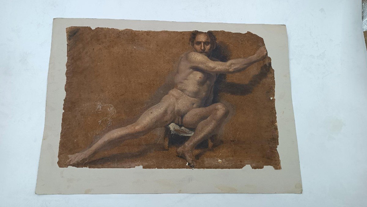 Disegno tecnica mista pergamena studio - Nudo attribuito Adolfo Visconti 1850-1924