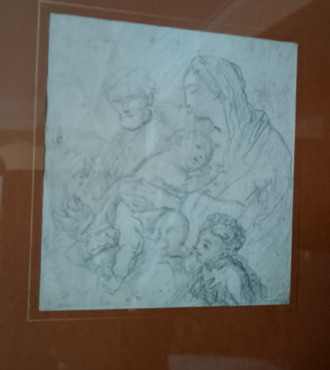 disegno studio antico a matita XVIII secolo Sacra Famiglia scuola italiana-photo-3