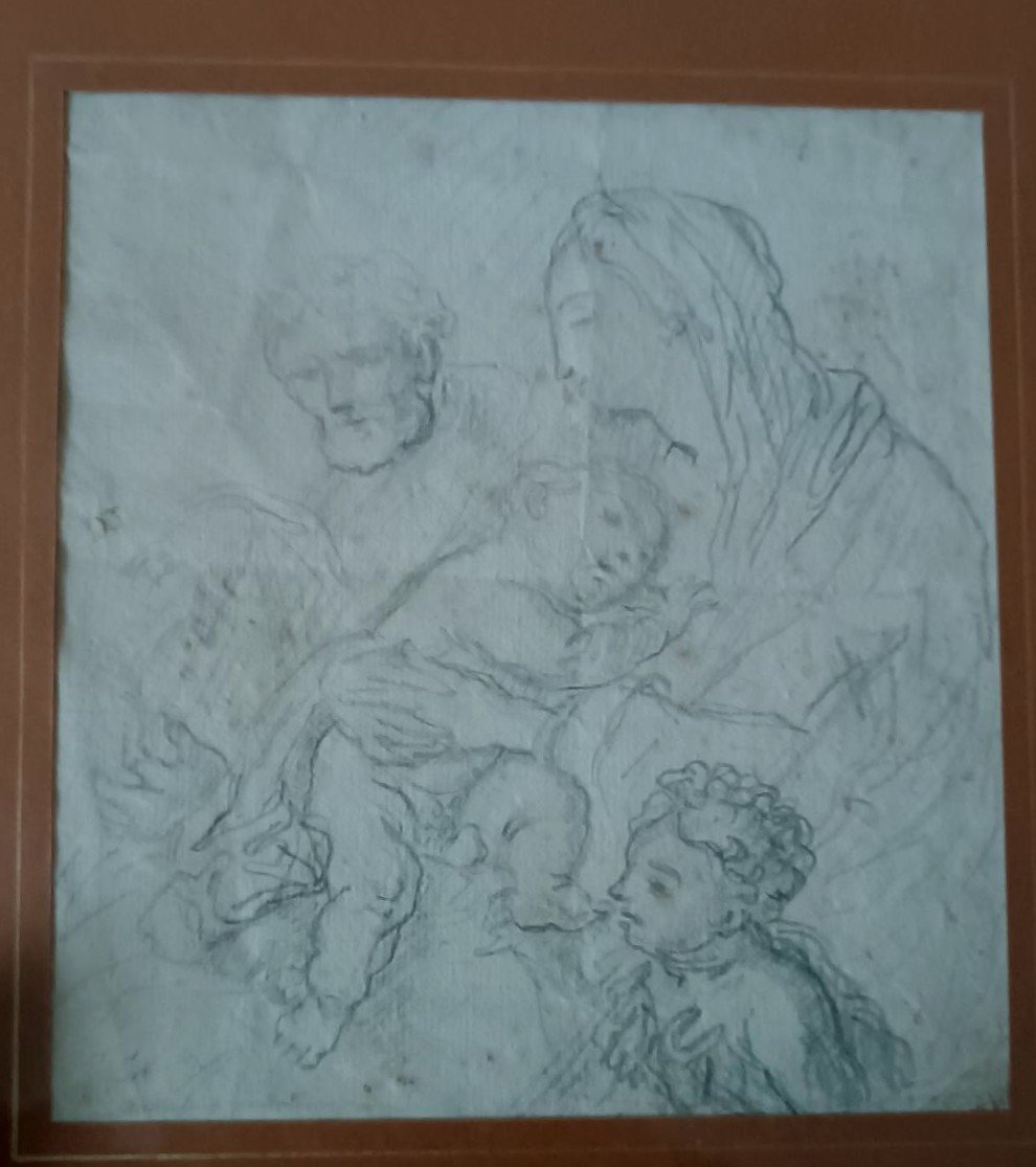 disegno studio antico a matita XVIII secolo Sacra Famiglia scuola italiana-photo-4