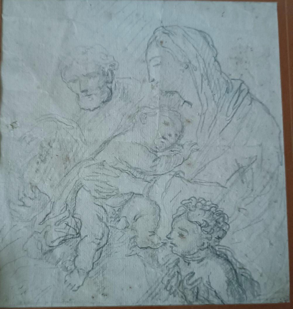 disegno studio antico a matita XVIII secolo Sacra Famiglia scuola italiana-photo-1