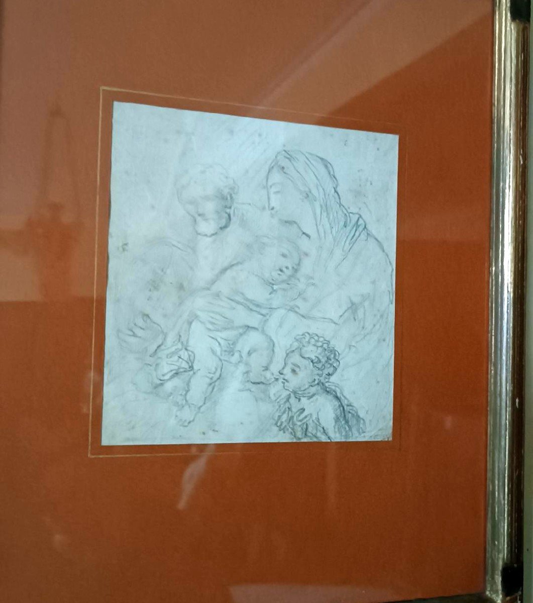 disegno studio antico a matita XVIII secolo Sacra Famiglia scuola italiana