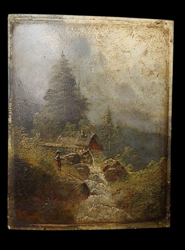 Bellissima Coppia Paesaggi scuola  Barbizon, dipinti  Olio Su Tavola Firmati F.Robin -photo-2