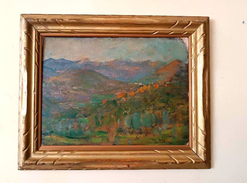 Dipinto olio cartone paesaggio impressionista primi 900 CLEMENTE LEVI PUGLIESE