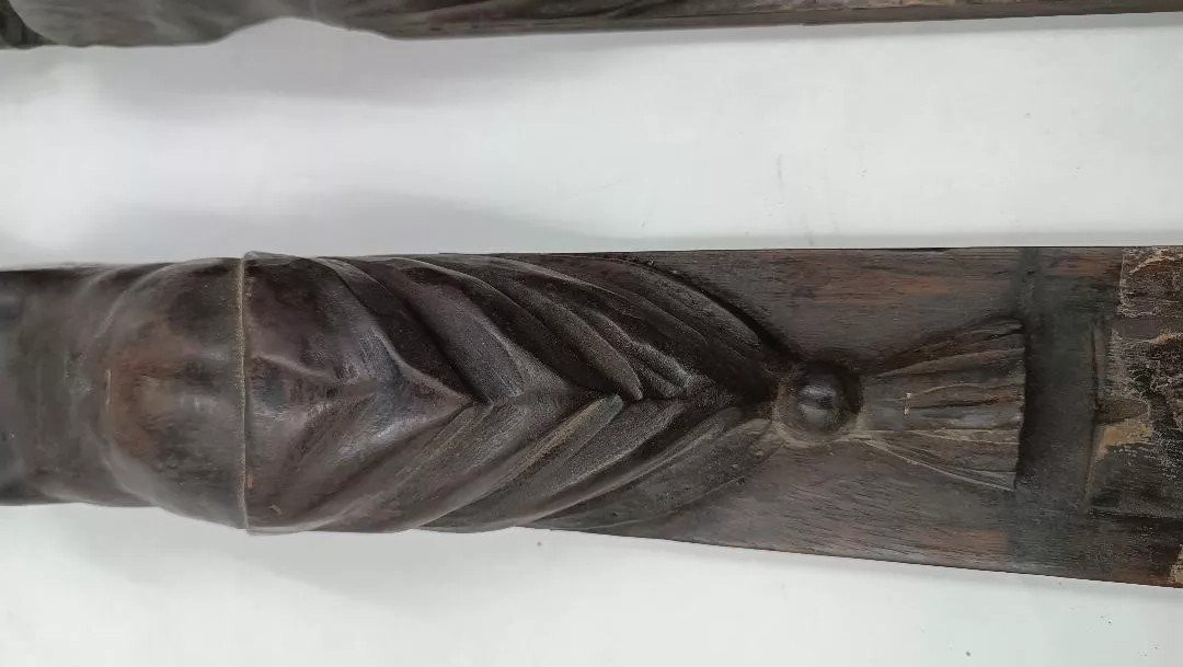 Coppia applicazioni legno di noce antiche XVIII secolo-photo-3