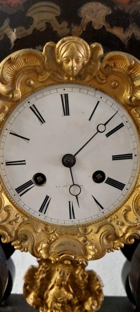 IMPORTANTE OROLOGIO NAPOLEONE III A TEMPIETTO INTARSIATO BRONZO DORATO XIXsec-photo-1