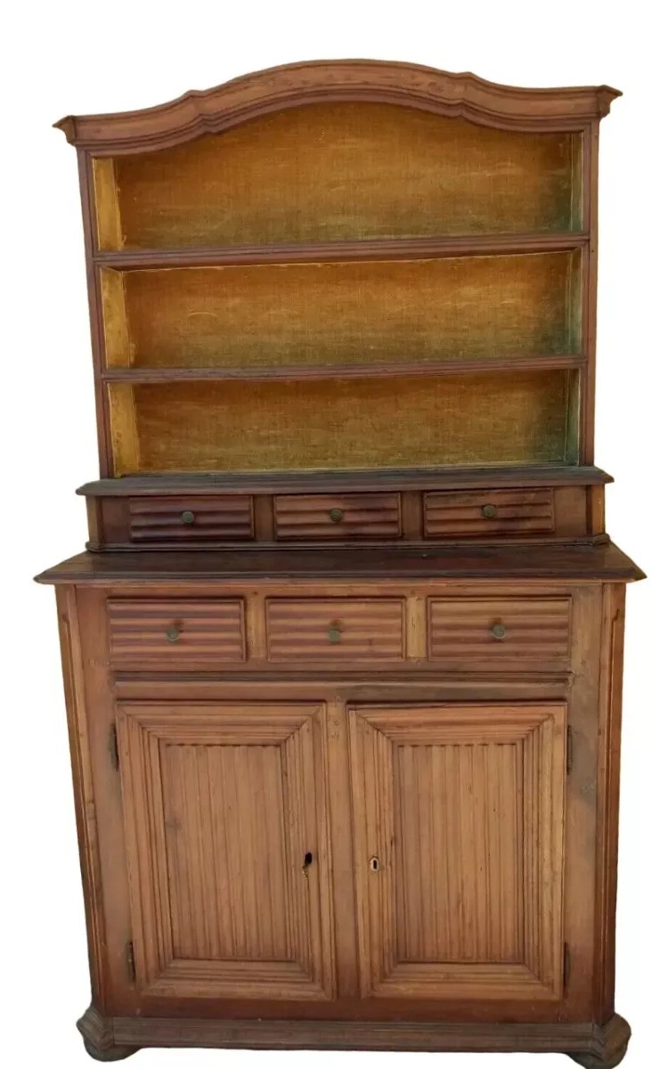 CREDENZA ANTICA PIATTAIA ALZATA CILIEGIO XVIII SECOLO