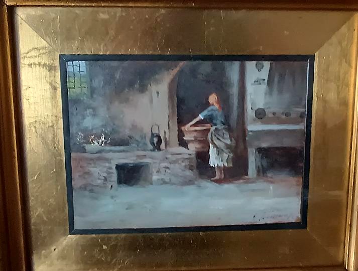 olio su tavoletta "la lavandaia " Gino Tommasi ( 1880-1942) ,primi XX secolo-photo-3