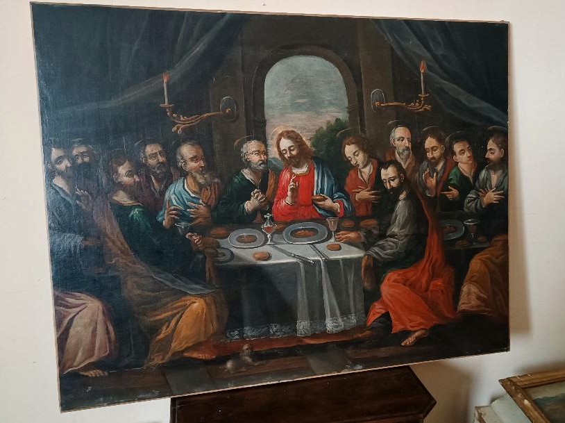 Antico dipinto olio su tela - "ultima cena" scuola veneta del XVII secolo, Italia - 117x91 cm-photo-2