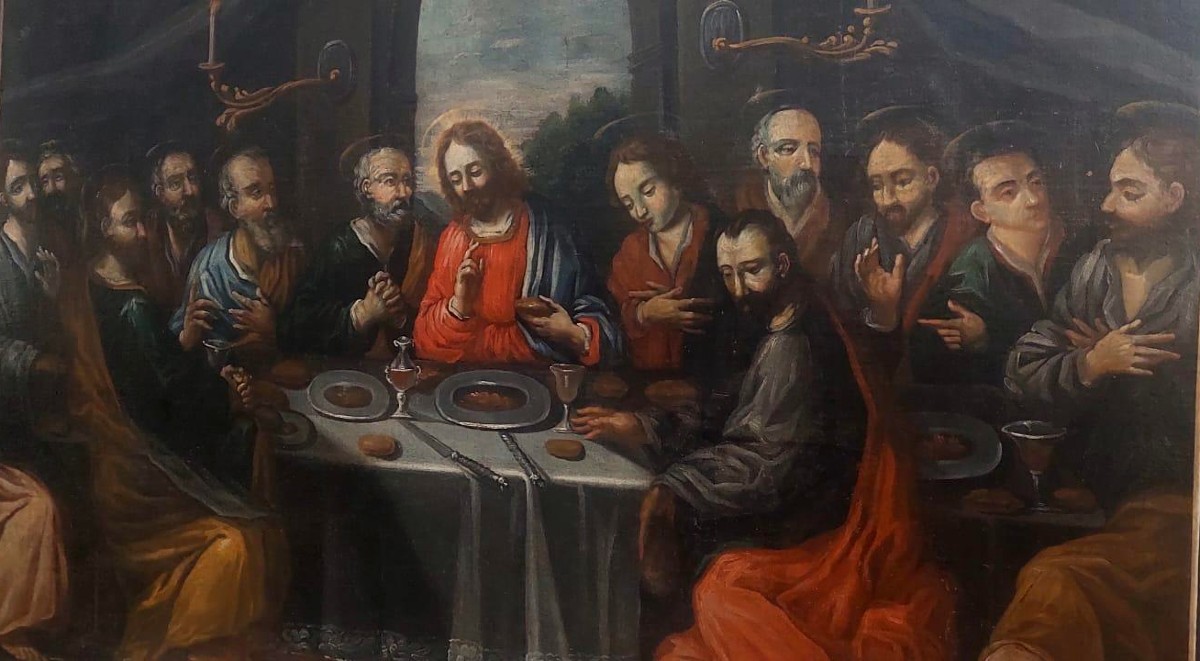 Antico dipinto olio su tela - "ultima cena" scuola veneta del XVII secolo, Italia - 117x91 cm-photo-3