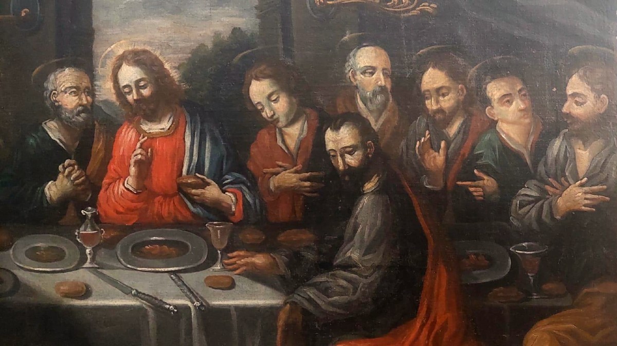 Antico dipinto olio su tela - "ultima cena" scuola veneta del XVII secolo, Italia - 117x91 cm-photo-5