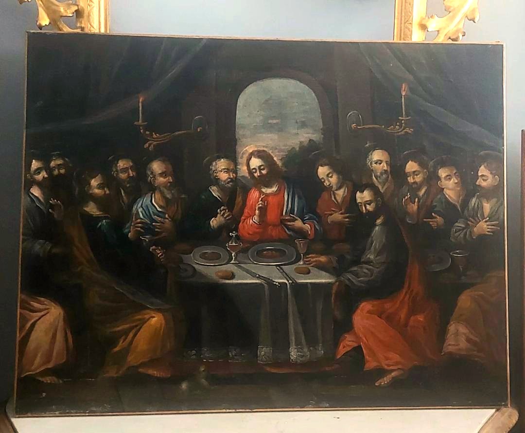 Antico dipinto olio su tela - "ultima cena" scuola veneta del XVII secolo, Italia - 117x91 cm