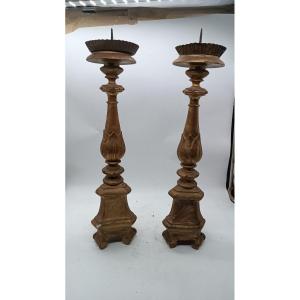 Coppia candelieri antichi legno dorato